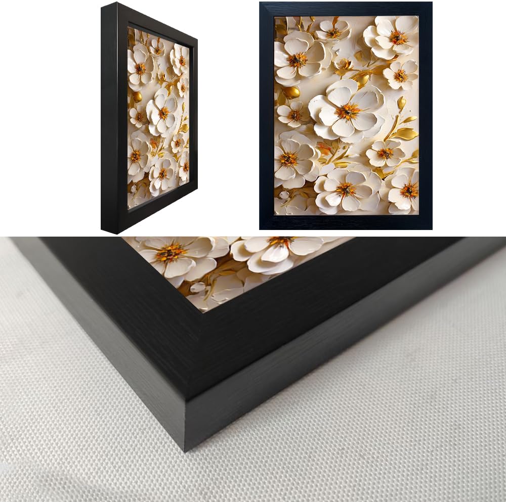 Seekland Art Framed 3D White Floral Oil Painting Minimalist Flower Canvas Print Wall for Bathroom Decor Bedroom Office Decoration