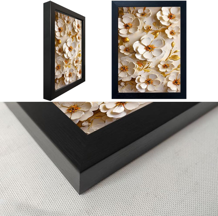 Seekland Art Framed 3D White Floral Oil Painting Minimalist Flower Canvas Print Wall for Bathroom Decor Bedroom Office Decoration