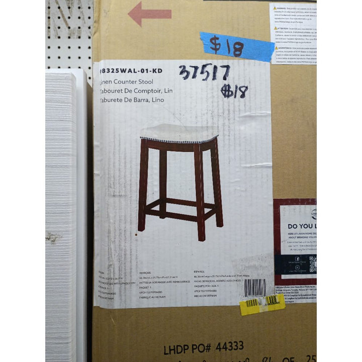 Linon Linen Backless Claridge Stool, Counter Height, Beige & Dark Walnut