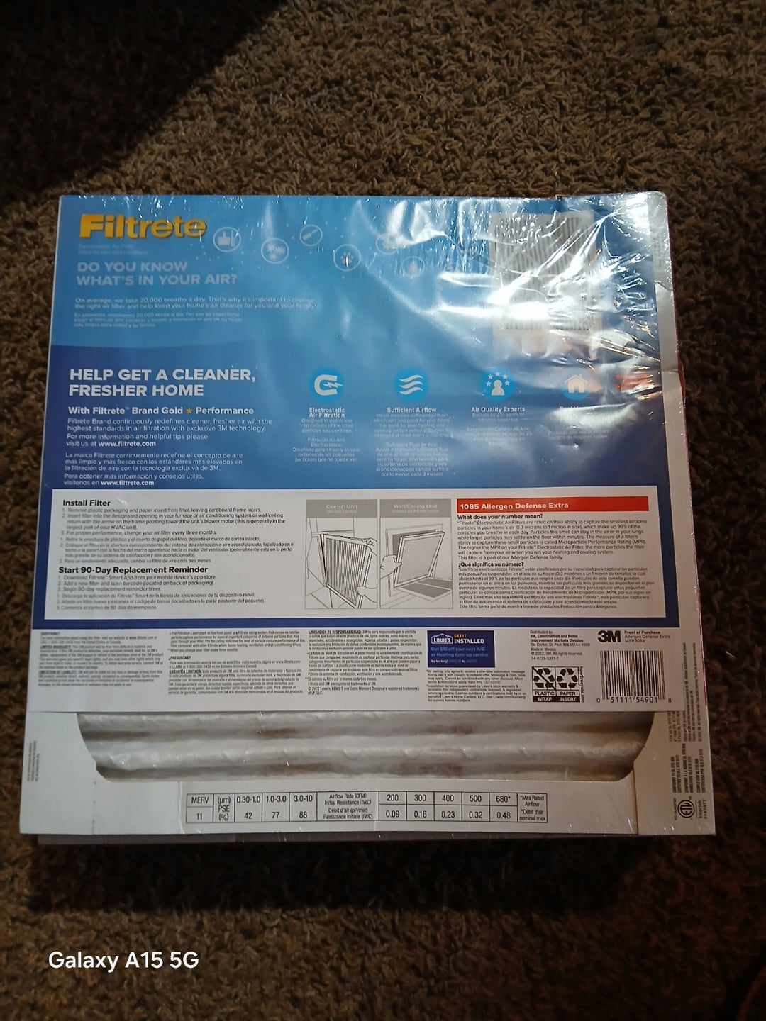 4 Qty Pack 3M Filtrete Allergen Defense EXTRA 1085 Filter 12x12x1 (11.8 X 11.8)