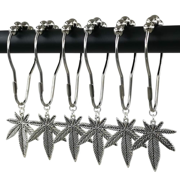 Chenzt Shower Curtain Rings Hooks Decorative Home Bathroom Stainless Steel Rustproof Shower Curtain Hook Ring Set Polished Chrome with Antique Silver Marijuana Weed Cannabis Decorative Pendants 12Pcs
