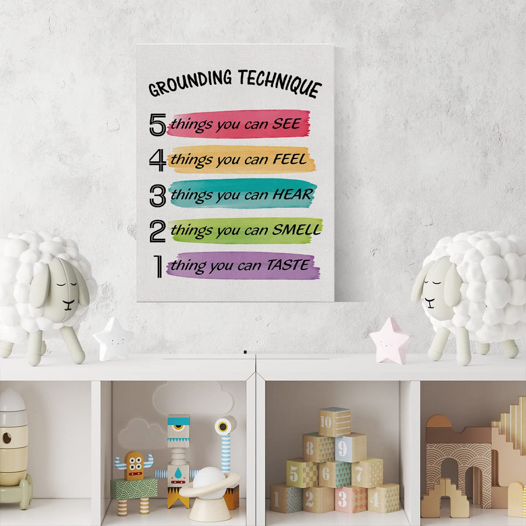 Grounding Technique Canvas Wall Art Decor Grounding Exercises Poster Painting Framed Print Signs Colorful Picture for Home School Psychologist Office Decor 12 X 15 inch