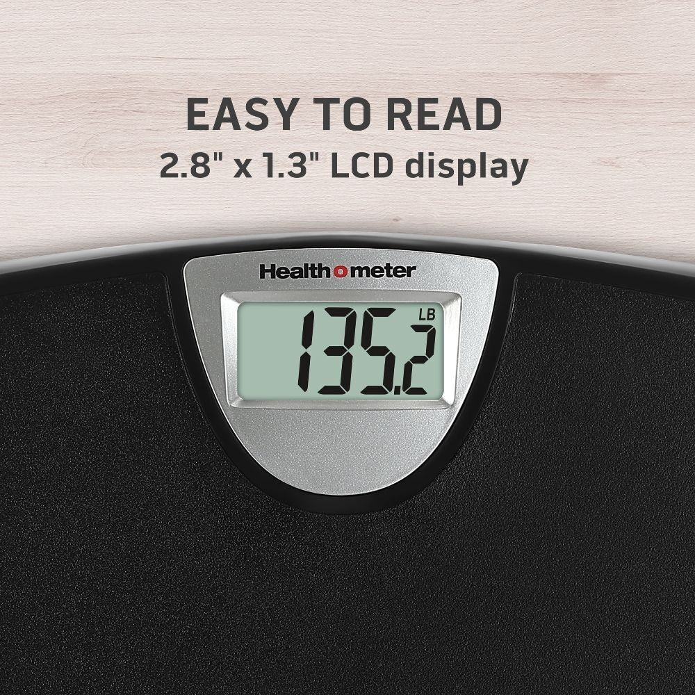 Weight Tracking LCD Bathroom Scale, Black, 350lbs Capacity, AAA Battery Powered