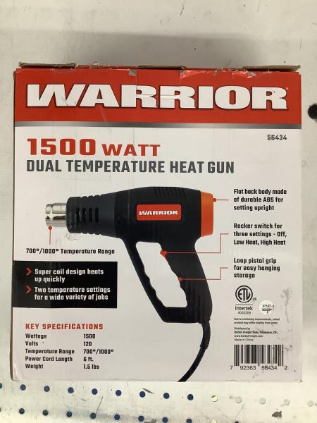 Warrior 1500 Watt Dual Temperature Heat Gun - Strip Paint, Remove Decals Retail $25.00