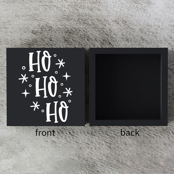 Funny Christmas Wooden Box Sign Plaque Ho Ho Ho Snowflake Black Wood Box Sign Rustic Art Home Shelf Desk Decor 5 x 5 x 1 Inches