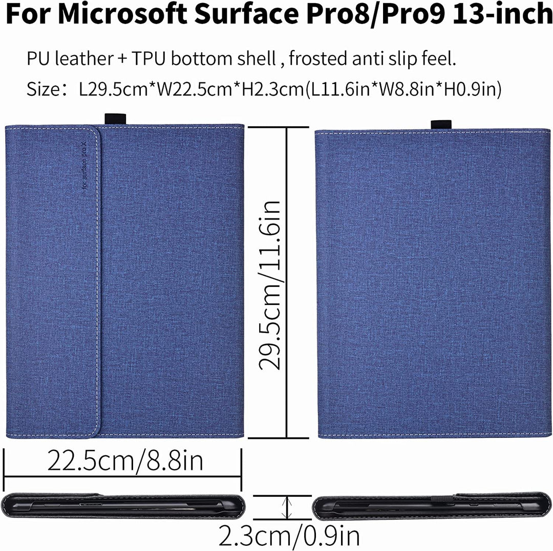 forubar case for Microsoft Surface Pro 10 for Business (2024 Release), Folding Sleeve Cover Accessories PU Leather Shell Protectiv Case, Compatible with Type Cover Keyboard, (Dark Blue)