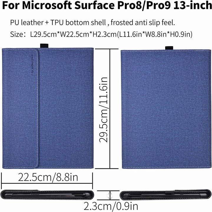 forubar case for Microsoft Surface Pro 10 for Business (2024 Release), Folding Sleeve Cover Accessories PU Leather Shell Protectiv Case, Compatible with Type Cover Keyboard, (Dark Blue)