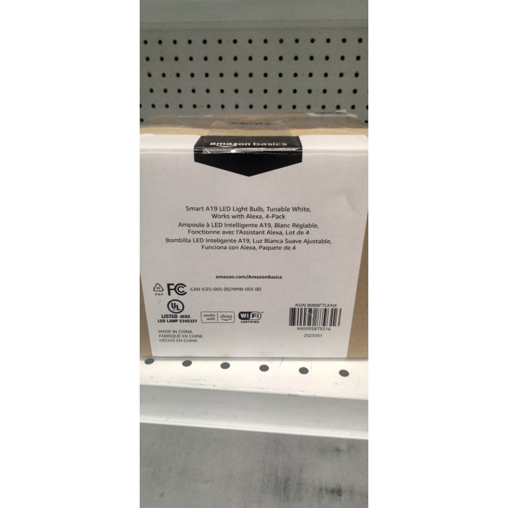 Amazon Basics Smart Indoor LED Light Bulb, Sunset-to-Midnight Activated, Works with Alexa Only, Tunable White, 7.5 W, 4-Pack