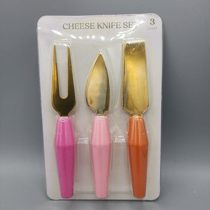Cheese Knife Set - 3 Pieces with Colored Handles - Hand Wash Only