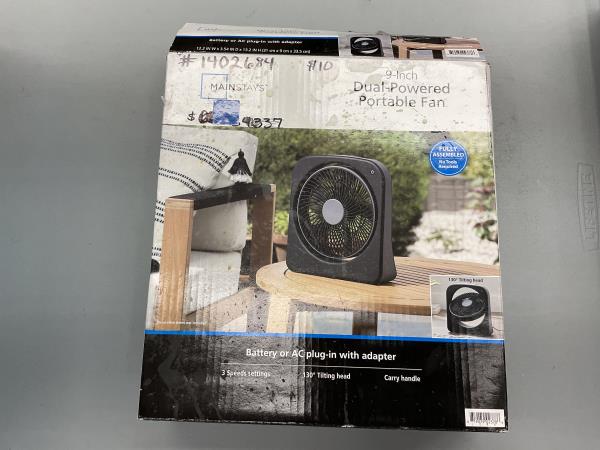 CLEARANCE- Mainstays 9  Dual Power Portable Fan Retail $10.00