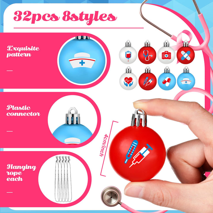 Sumind 32 Pcs 4th of July & Mardi Gras Hanging Ball Ornaments, Plastic, Patriotic & Festive Mardi Gras, Green, Purple, Gold, Nurse Style, Home & Holiday Decoration