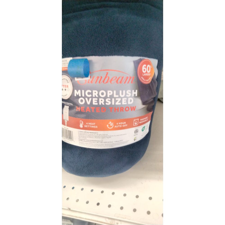 Sunbeam Oversized Throw Poseidon Microplush, 4 Heat Settings, 4-Hour Auto Shut-Off, Electric Heated Blanket, 60" x 80"