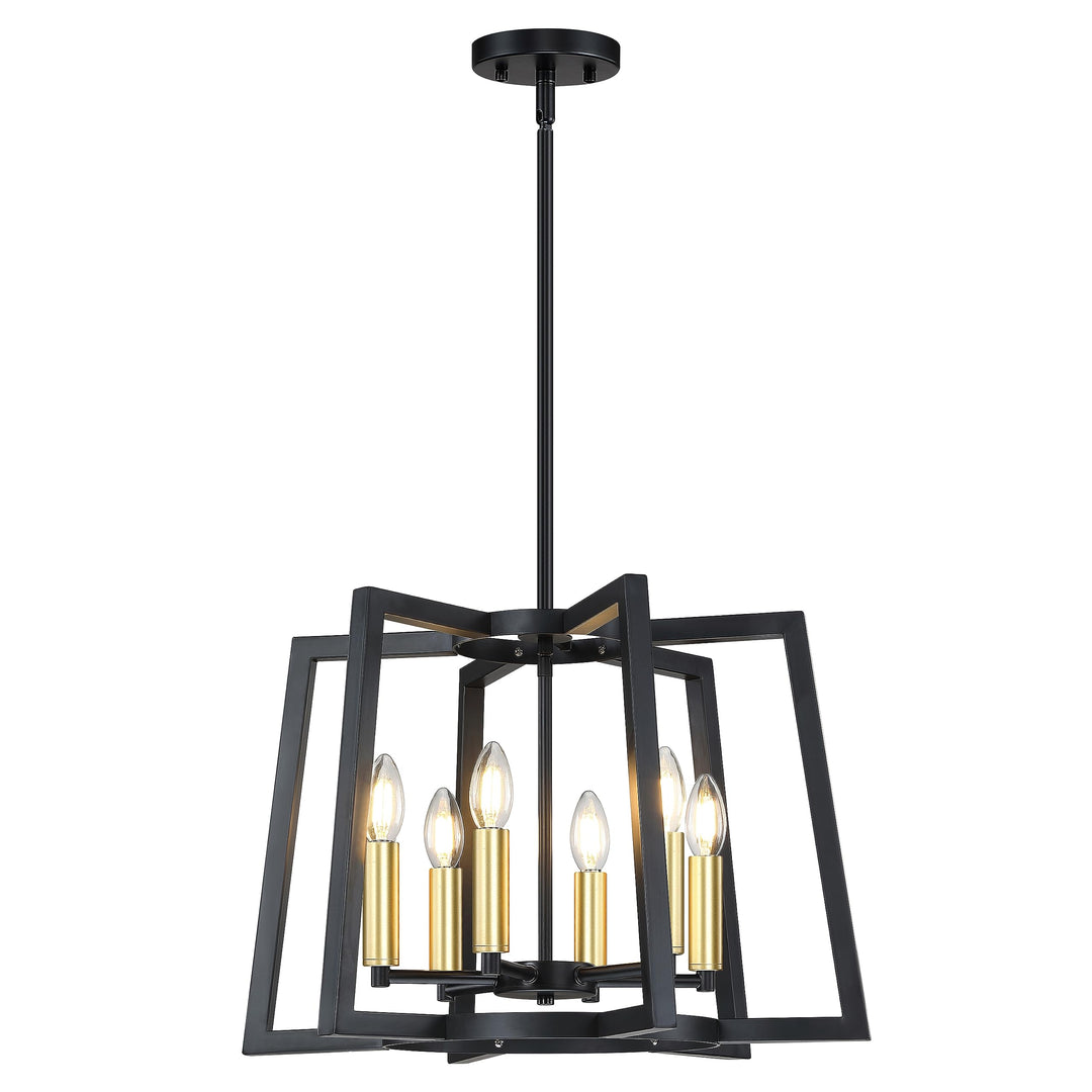 Dolaimi House Lantern Cage Farmhouse Kitchen Island Pendant Light Fixture,Rustic Black Metal Modern Industrial Gold Finish for Dining Room Bedroom Foyer Entry Porch Over Sink (E12 Base, 6 Light)