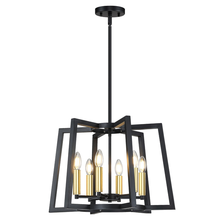 Dolaimi House Lantern Cage Farmhouse Kitchen Island Pendant Light Fixture,Rustic Black Metal Modern Industrial Gold Finish for Dining Room Bedroom Foyer Entry Porch Over Sink (E12 Base, 6 Light)