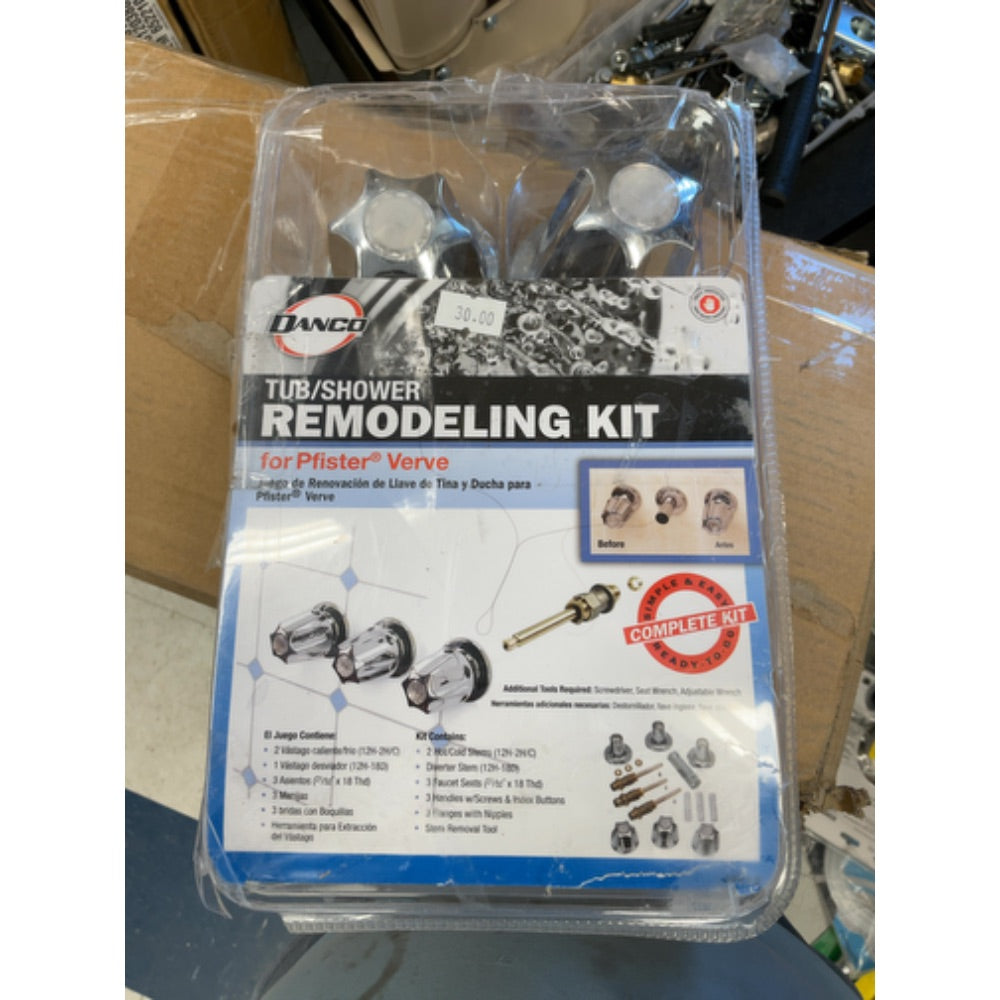 Danco (39619) Bathtub and Shower 3-Handle Remodel/Rebuild Trim Kit for Price Pfister Verve Faucets, Includes 12H-2H, 12H-2C, 12H-18D Stems, Knob Handles in Chrome, Pack of 1