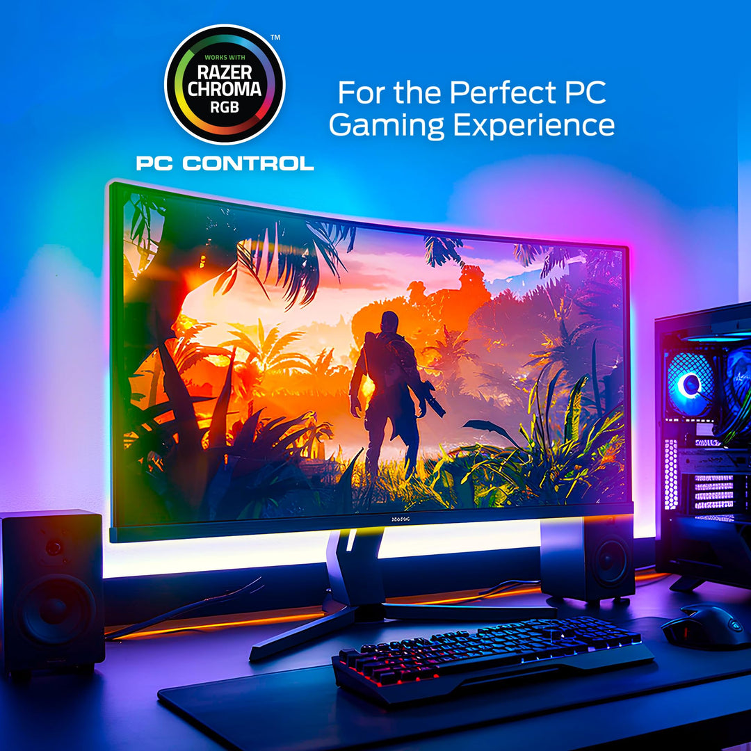 Monster TV Backlight LED Light Strip with HDMI Color Sync Box for TVs up to 85â€ inch, Smart Wi-Fi RGB+IC Color Flow, Works with Razer Chroma, Alexa, Google, Siri, Music Mode, Custom Scenes, Schedules