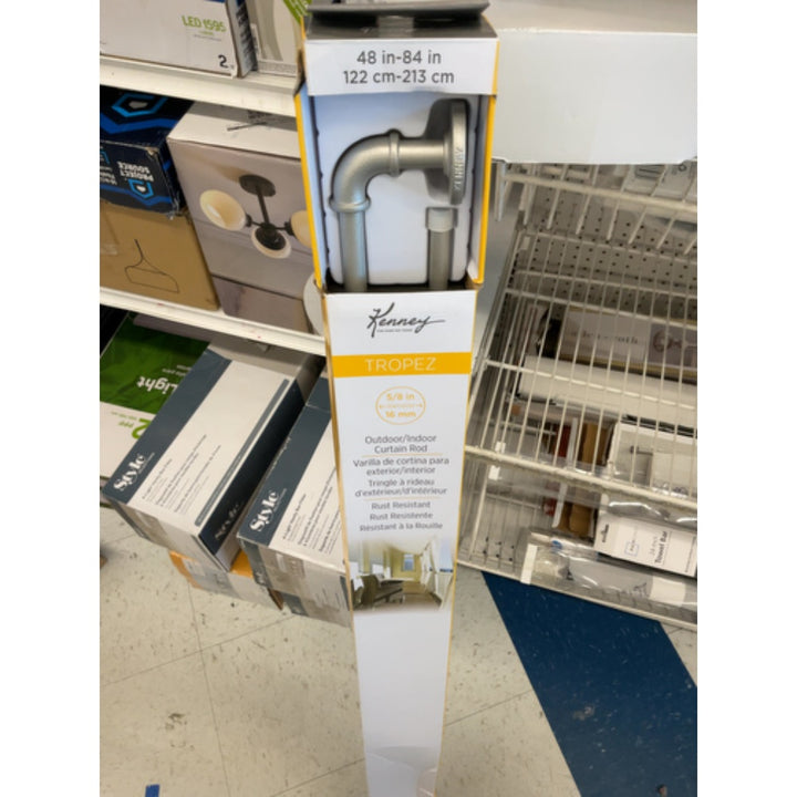 Kenney Adler Indoor/Outdoor Brushed Nickel Silver Curtain Rod, Adjustable 48 to 84 Inch Curtain Rod for Windows and Patio