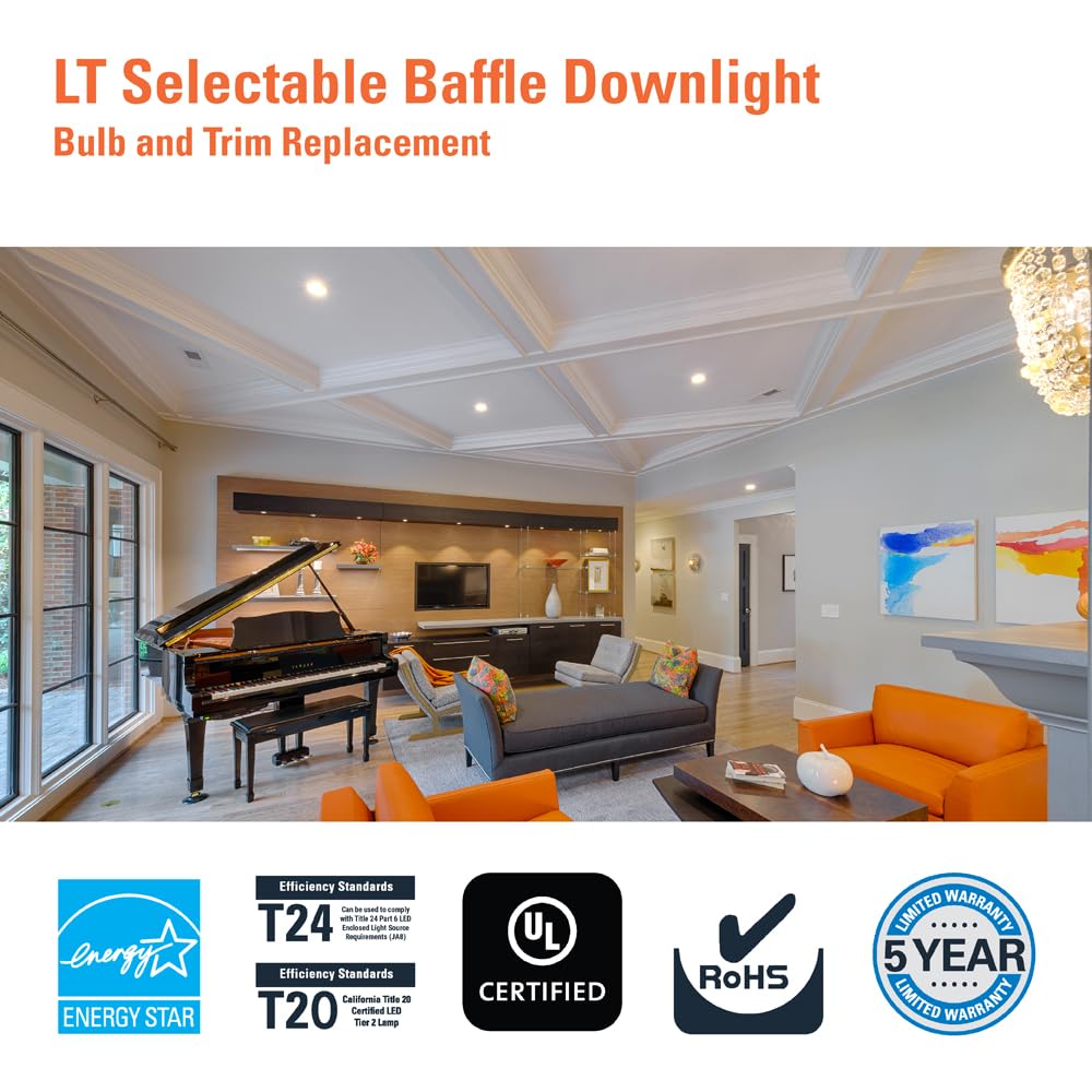 HALO 4 inch LED Recessed Light Trim with 5 Selectable Color Temperatures, Dimmable Can Light for Ceiling Retrofit LT4069FS1EWHR