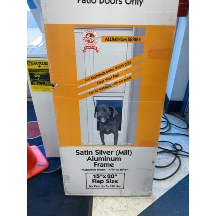 Ideal Pet Products Aluminum Pet Patio Door, Adjustable Height 77-5/8" to 80-3/8", 15" x 20" Flap Size, Mill/Silver