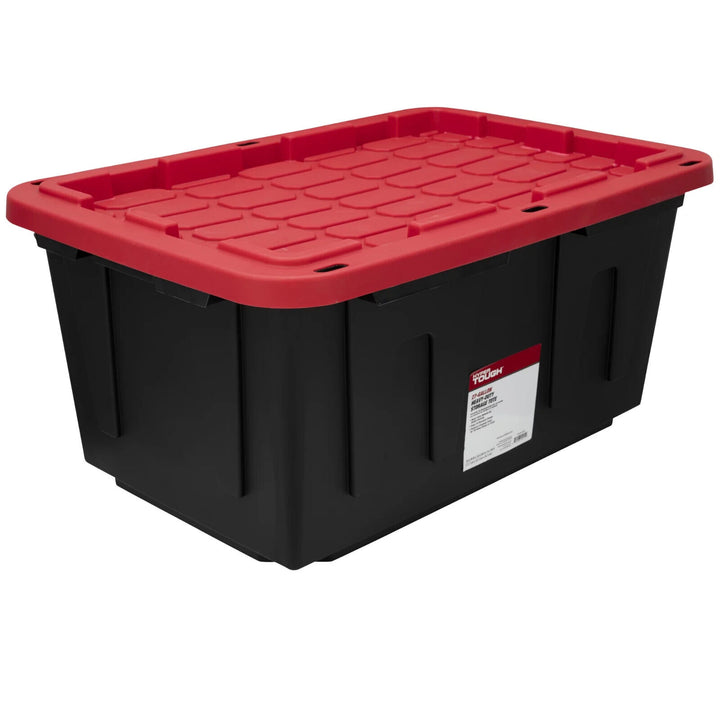 Hyper Tough 27 Gallon Snap Lid Plastic Storage Bin Container  Black with Red Lid Retail $14.98