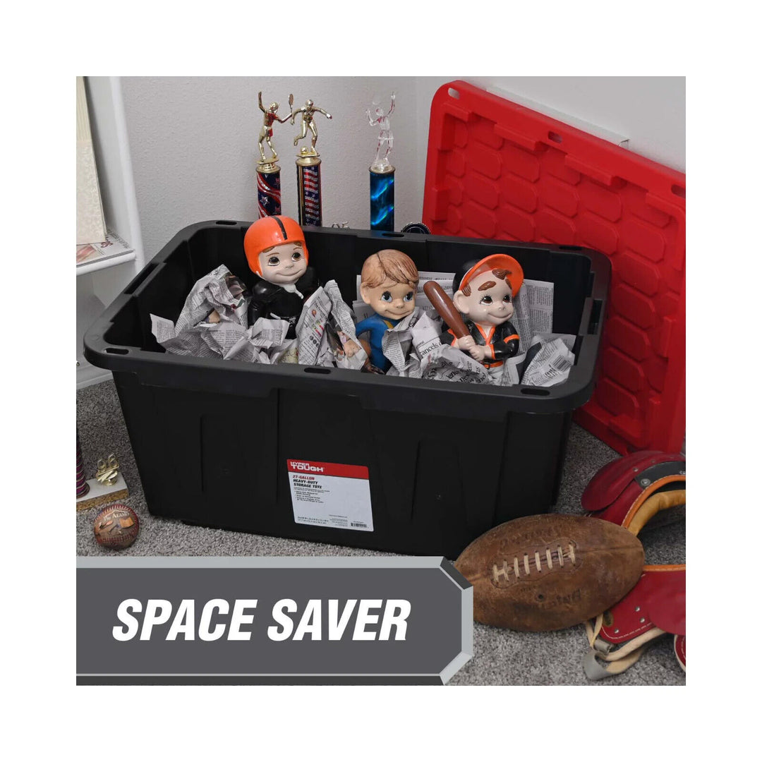Hyper Tough 27 Gallon Snap Lid Plastic Storage Bin Container  Black with Red Lid Retail $14.98