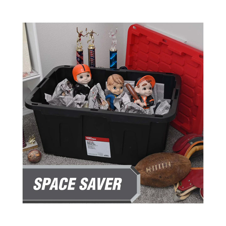 Hyper Tough 27 Gallon Snap Lid Plastic Storage Bin Container  Black with Red Lid Retail $14.98