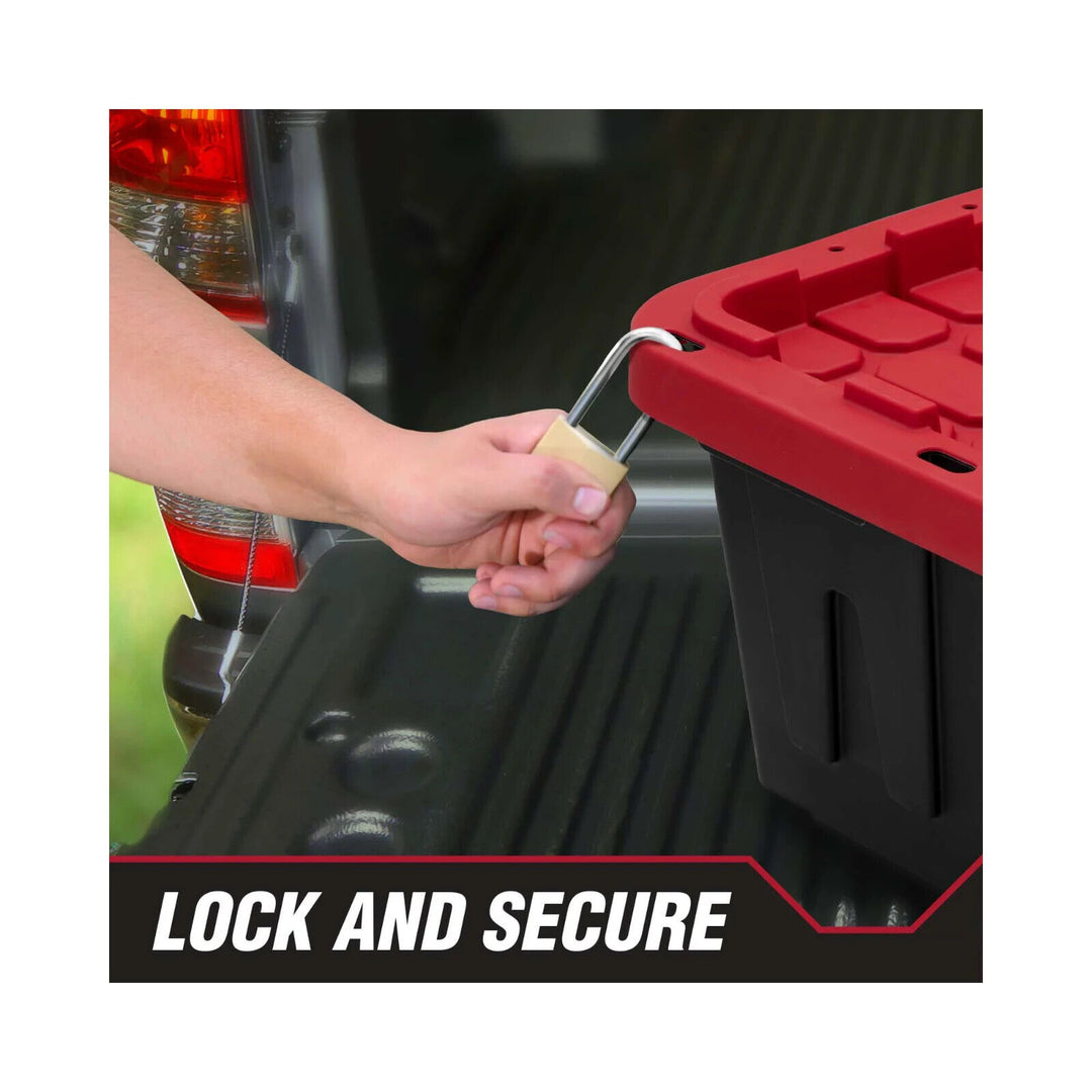 Hyper Tough 27 Gallon Snap Lid Plastic Storage Bin Container  Black with Red Lid Retail $14.98