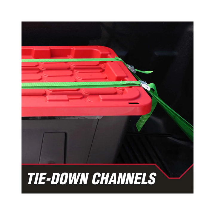 Hyper Tough 27 Gallon Snap Lid Plastic Storage Bin Container  Black with Red Lid Retail $14.98