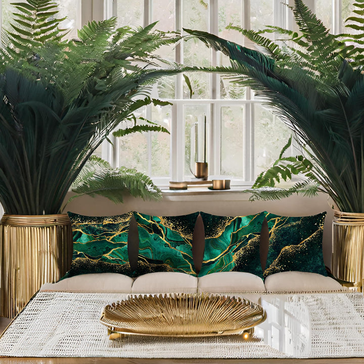 YAJTJX Marble Texture Sofa Throw Pillow Covers Blue Gray and Gold Decorative Pillow Covers 18x18 lnch Set of 4 Home Decor Living Room Sofa Couch Bed Cushion Cover Pillowcase