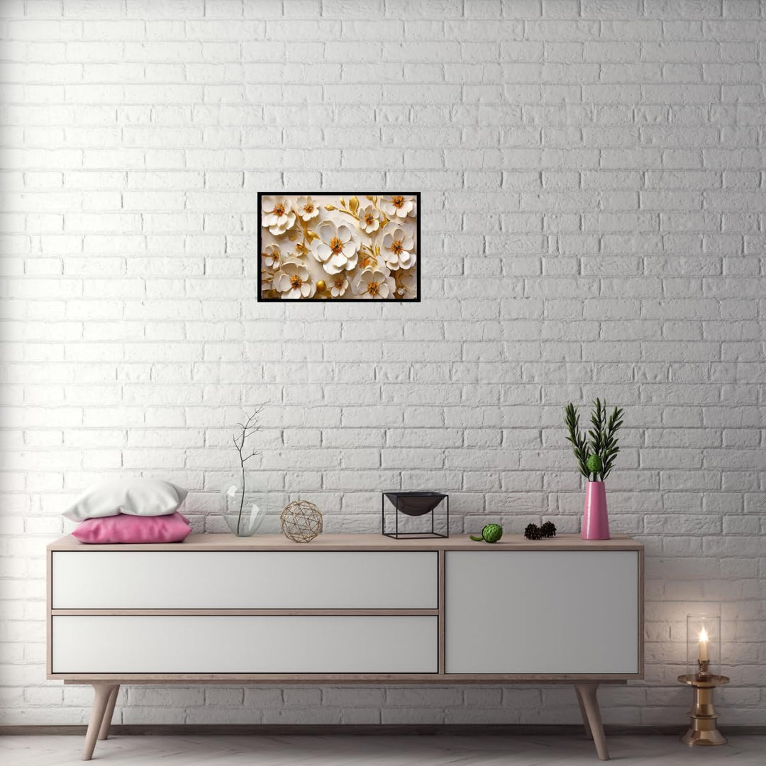 Seekland Art Framed 3D White Floral Oil Painting Minimalist Flower Canvas Print Wall for Bathroom Decor Bedroom Office Decoration