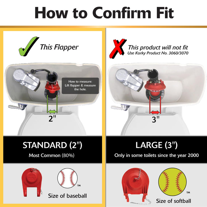 Korky Ultra Standard 2-Inch Universal Toilet Flapper - Long Lasting Rubber - Easy to Install - Made in USA, 100BP