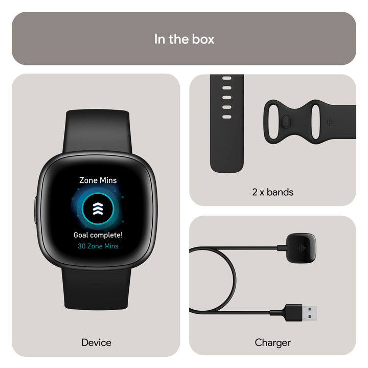 Fitbit Versa 4 Fitness Smartwatch with Daily Readiness, GPS, 24/7 Heart Rate, 40+ Exercise Modes, Sleep Tracking and more, Black/Graphite, One Size (S & L Bands Included) Retail $199.95