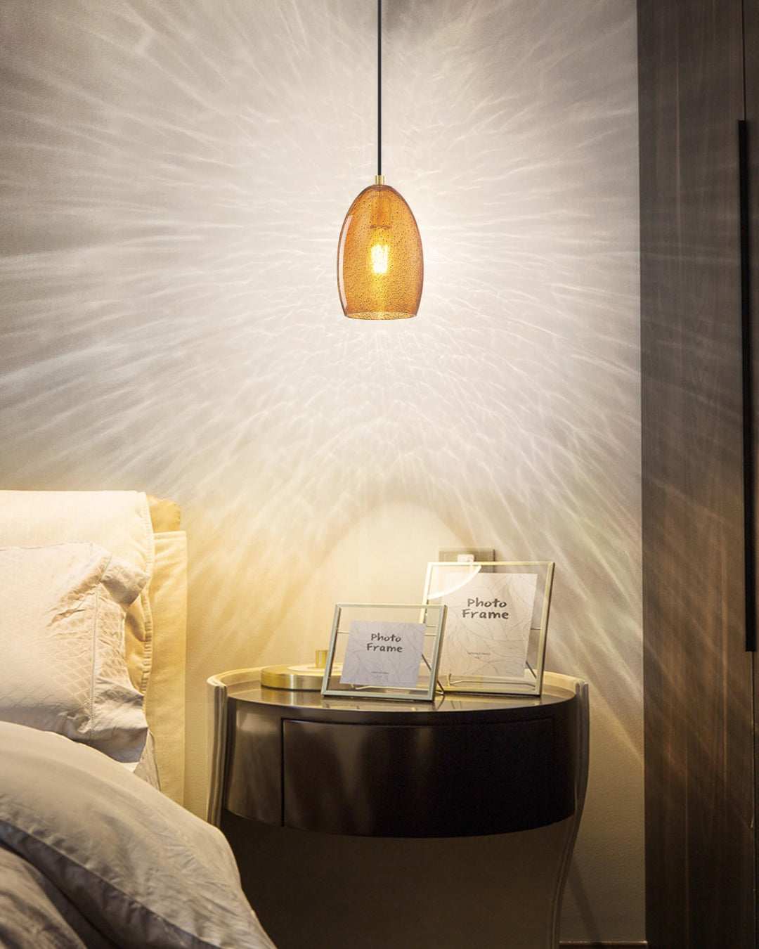 Dolaimy House 3 Pack 1 Light Mini Hanging Indoor Kitchen Island Pendant Light,5.3" Ancient Seeded Amber Glass Pendant Ceiling Light Fixtures Brushed Bronze Finish Modern Farmhouse Dinning Over Sink