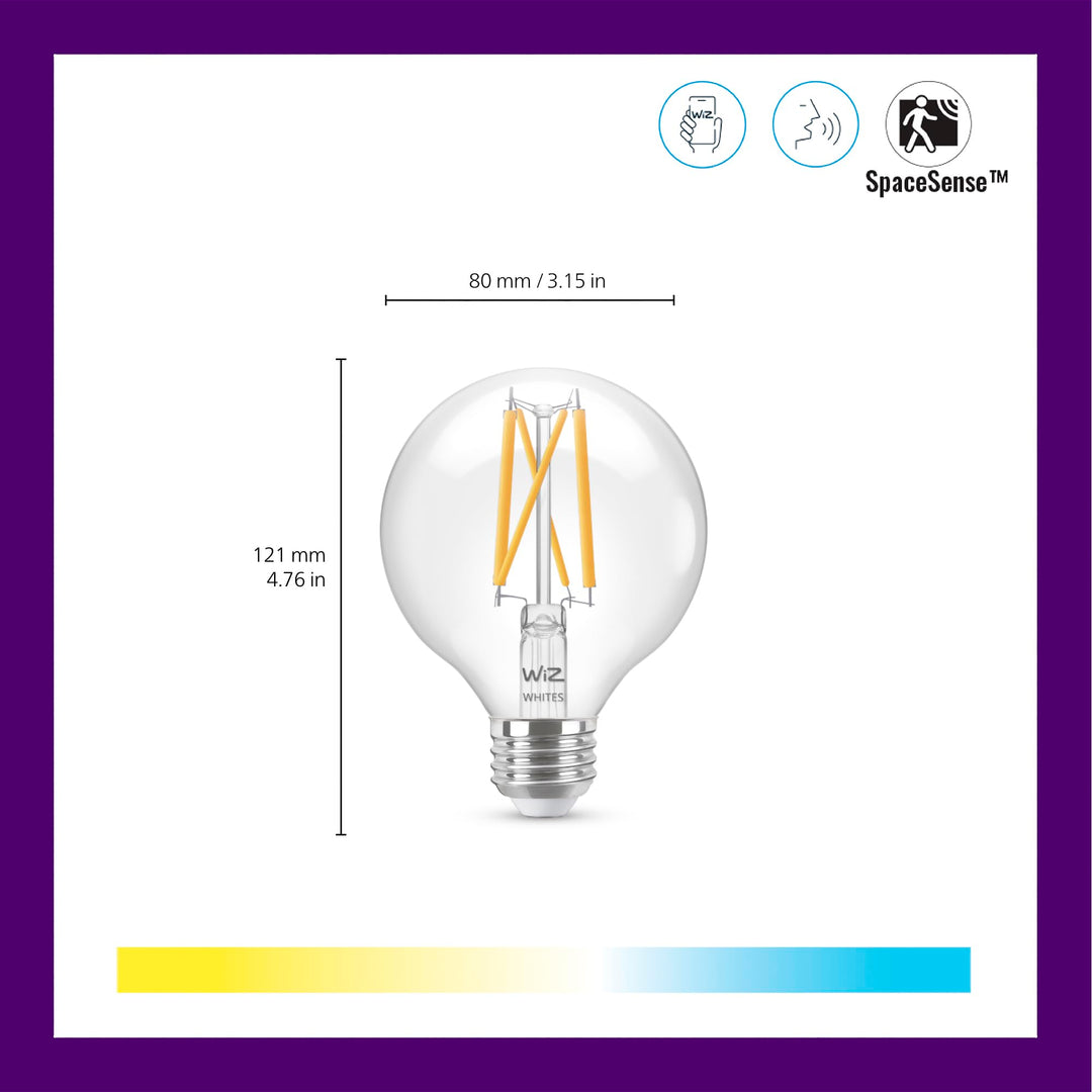 WiZ Connected 60W G25 Tunable White Filament Smart Light Bulbs - E26 LED Bulb - Control with Voice or App + Activate with Motion - Matter Compatible - 1 Pack Retail $15.39