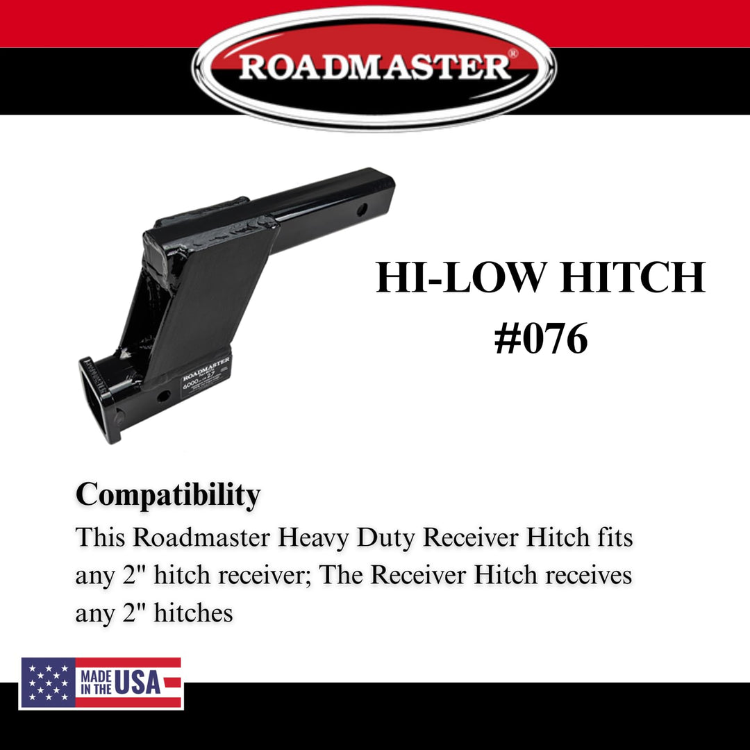 Roadmaster 076 Hi-Low Receiver Hitch with 6" Offset fits 2" Receiver Hitch | 6000 lbs Towing Capacity | 200 lbs Max Tongue Weight | Durable Powder Coat Finish | Made in The USA