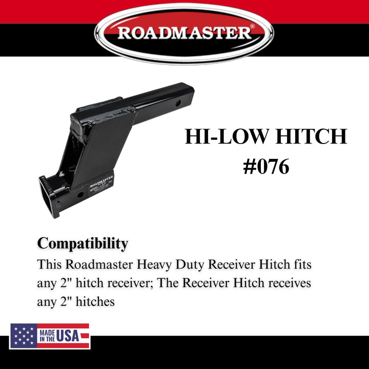 Roadmaster 076 Hi-Low Receiver Hitch with 6" Offset fits 2" Receiver Hitch | 6000 lbs Towing Capacity | 200 lbs Max Tongue Weight | Durable Powder Coat Finish | Made in The USA
