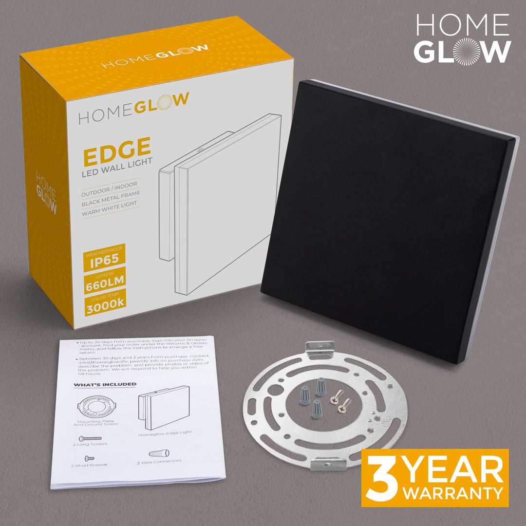 HOMEGLOW Edge LED Wall Light, Outdoor or Indoor Use. Black Modern Wall Sconce. Waterproof IP65. Warm White 3000k. AC 12W Hardwired. Durable Aluminum. Retail $52.00