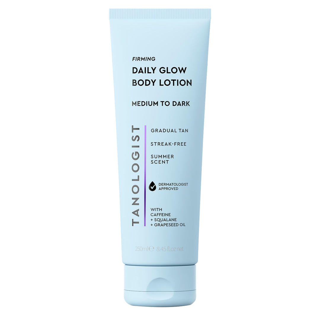 Tanologist Firming Daily Glow Body Lotion- Medium/Dark, Fast-Developing, Transfer-Proof Gradual Self Tanner, Summer Scent, Natural Not Orange, Lasts 7 Days, Vegan Formula, 8.45 fl oz