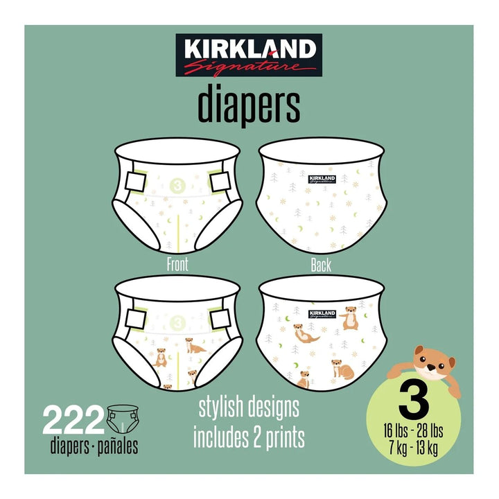 Kirkland Signature Diapers, Size 3 (16-28 Pounds), 222 Count Retail $69.99