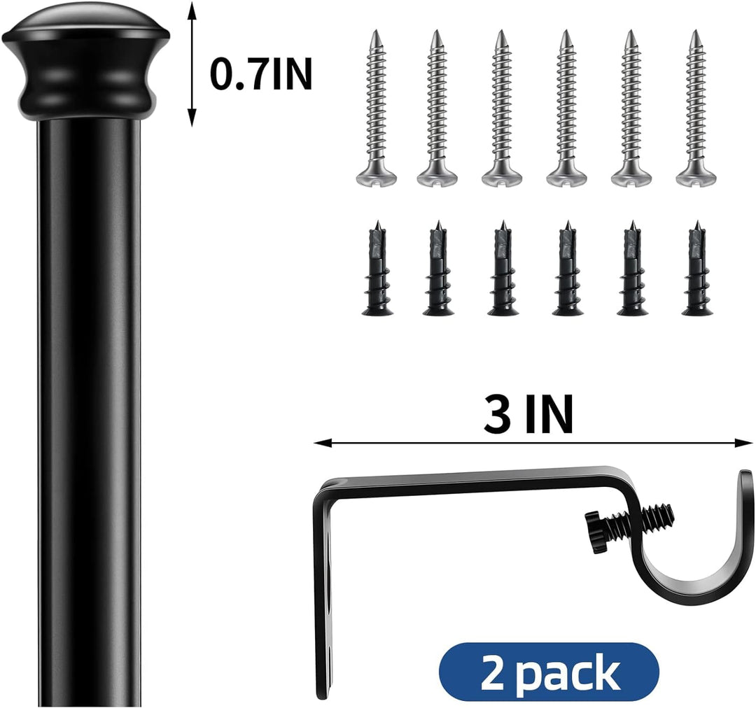 Curtain Rods 2 Pack 5/8 inch Black Curtain Rods for Windows 30 to 116 Inch with Brackets Easy to Install for Bedroom Living room Kitchen Retail $30.99