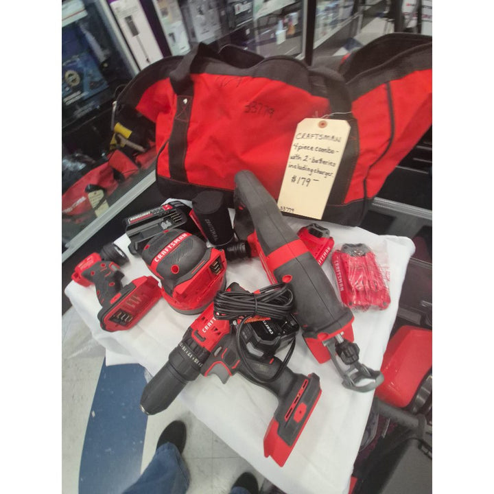 Craftsman 4-Piece Combo Kit - Drill, Sander, Reciprocating Saw, Impact Driver - With 2 Batteries and Charger