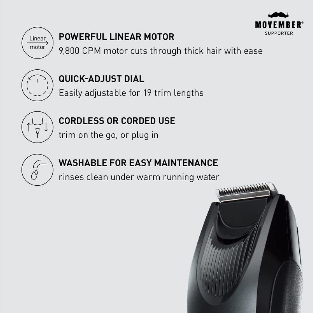 Panasonic Beard Trimmer for Men Cordless Precision Power, Hair Clipper with Comb Attachment and 19 Adjustable Settings, Washable, ER-SB40-K, 0.5-10mm lengths, 1 Pack
