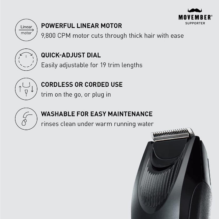 Panasonic Beard Trimmer for Men Cordless Precision Power, Hair Clipper with Comb Attachment and 19 Adjustable Settings, Washable, ER-SB40-K, 0.5-10mm lengths, 1 Pack