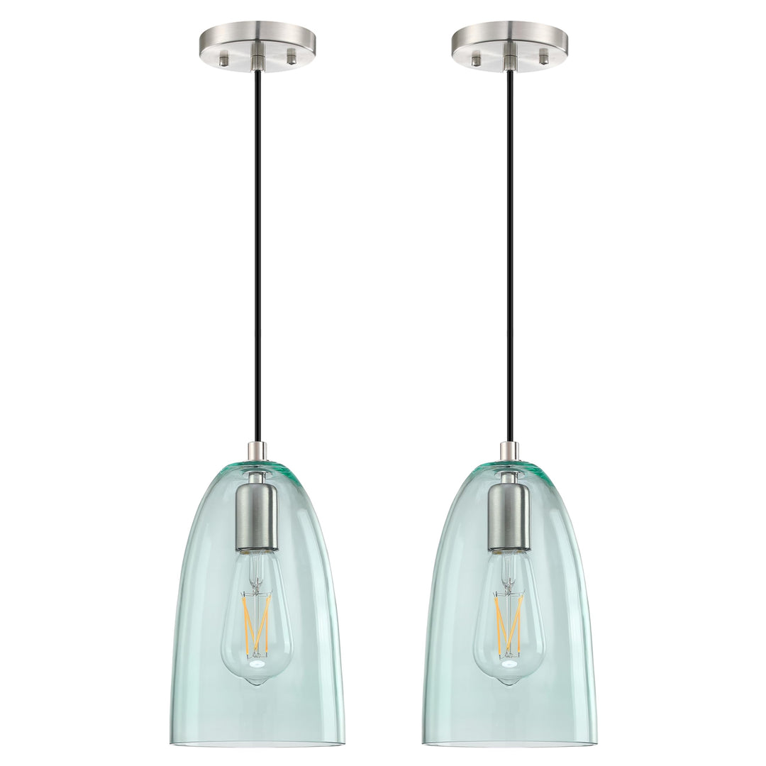 2 Pack 1 Light Indoor Hanging Kitchen Island Pendant Lights 5.3" Clear Green Glass Pendant Light Fixture,Brushed Nickel Finish Modern Farmhouse Dinning Over Sink Retail $96.99