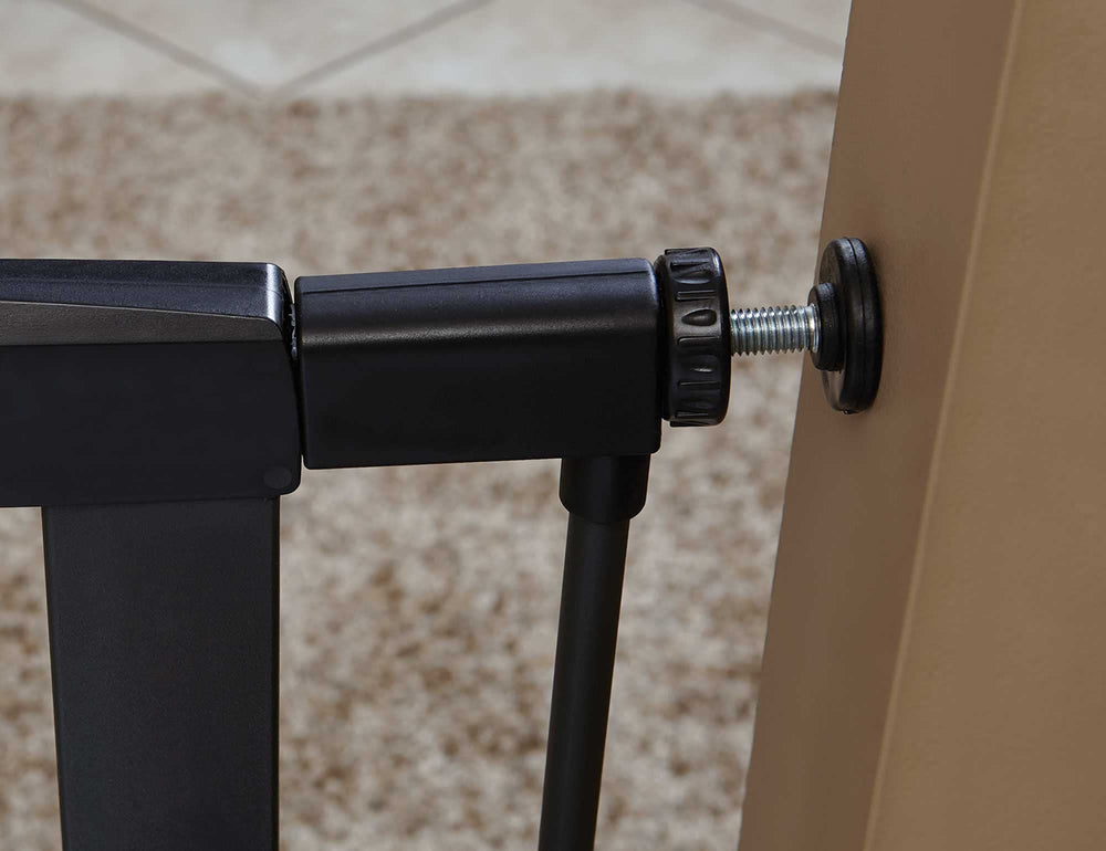 MidWest Homes for Pets 39-Inch High Walk-Thru Pressure Mounted Steel Dog Gate, Expands to 38 Inches Wide, Includes 3-inch Extensions, Textured Graphite Retail $57.29