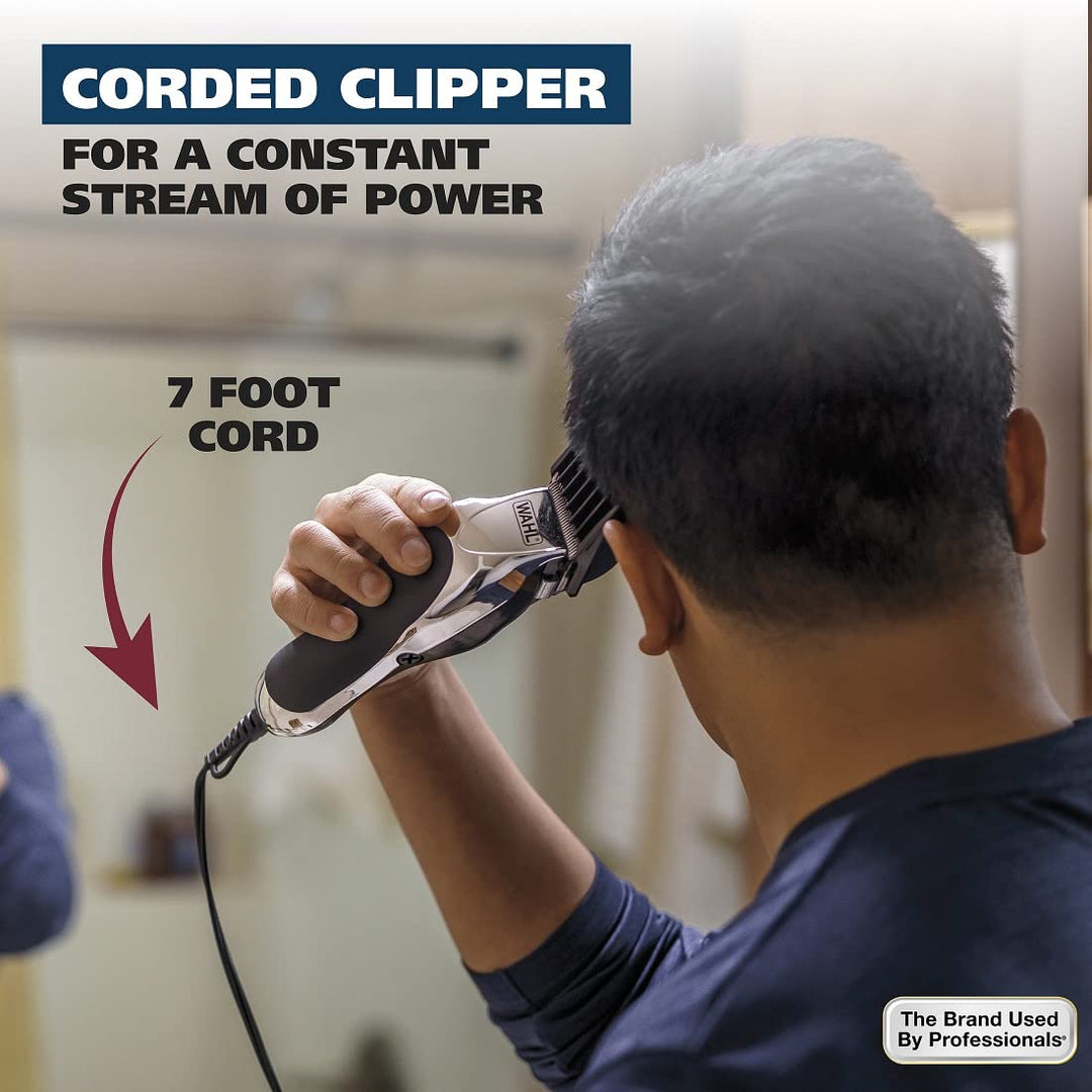 Wahl USA Chrome Pro Corded Clipper Complete Haircutting Kit for Men Ã¢â‚¬â€œ Powerful Total Hair Clipping, Beard Trimming, & Grooming - Model 3024635