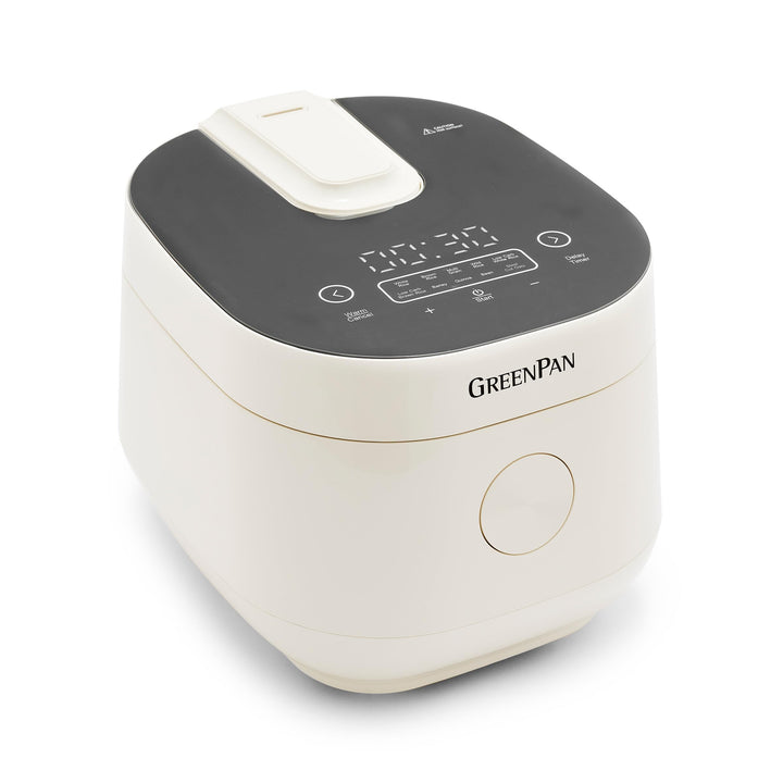 GreenPan Carb Reducing Electric Rice Cooker, 4 Cups Uncooked/8 Cooked Rice, 10 Presets, LED Display, Healthier Meals, Delay Timer, PFAS-Free Ceramic Nonstick Removable Bowl, Cool Touch, Steam, Cream
