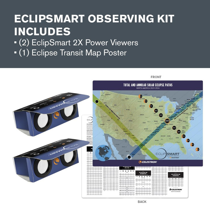 Celestron – 2-Pack EclipSmart Safe Solar Power Viewers – 2X Magnification – Meets ISO 12312-2:2015(E) Standards – Solar Safe Filter Technology – Observe Eclipses & Sunspots – Includes Eclipse Map Retail $12.95