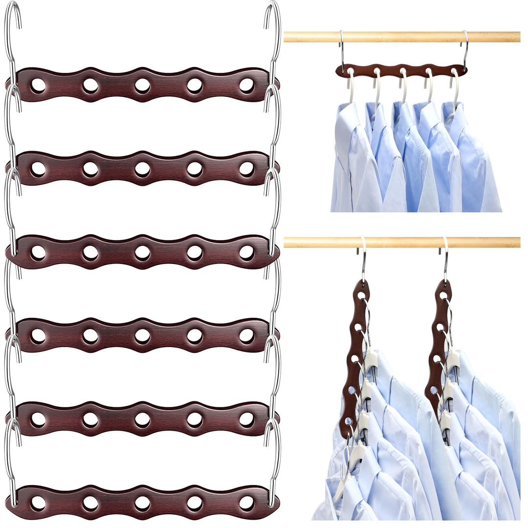 KIDSMOYVE Space Saving Wooden Closet Hangers, 6 Piece Set, Walnut Color, Ideal for Dorms and Small Spaces