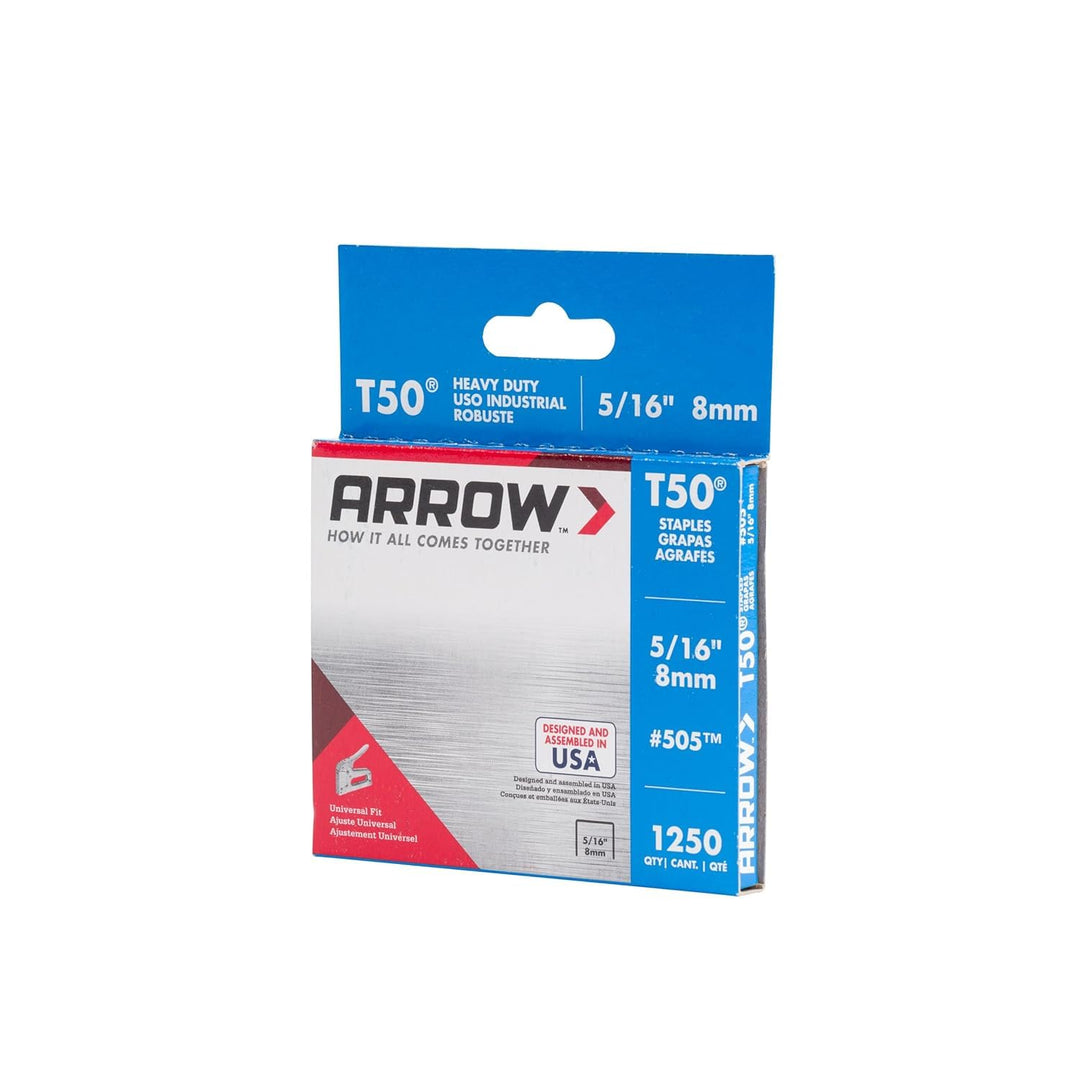 Arrow 505 Heavy Duty T50 5/16-Inch Leg Length, 3/8-Inch Crown, Staples for Upholstery, Construction, Furniture, Crafts, 1250-Pack, Grey